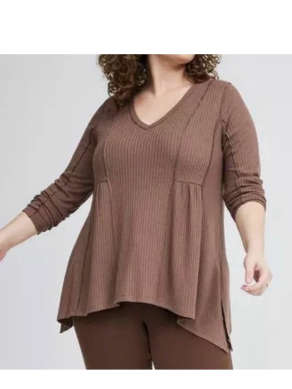 NWT Torrid Waffle Knit V-Neck Long Sleeve Sharkbite Top in Deep Taupe Size 2X